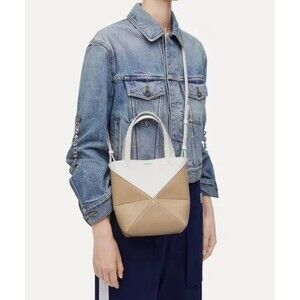 Loewe Bi-color Mini Puzzle Fold Tote Bag Soft White Paper Craft New with tag